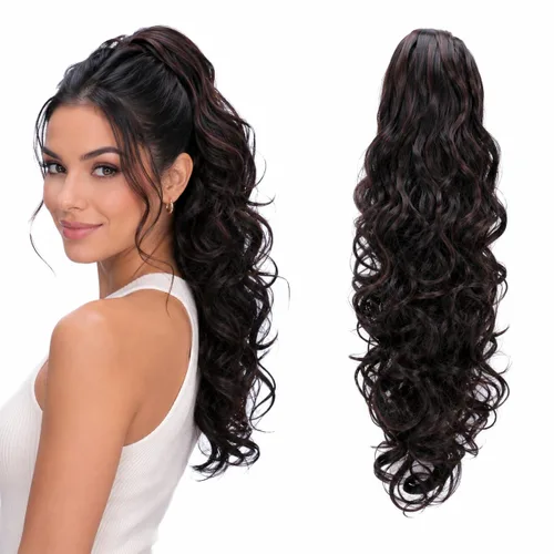 Vista 35 de CAISHA Extensiones de cola de caballo de 18 pulgadas, voluminosas, onduladas, marrón ceniza, mezcla de rubio claro PH35