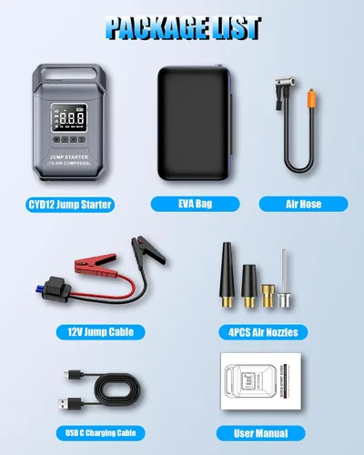 Vista 7 de Car Battery Jump Starter with Air Compressor Portable 8000A 160PSI