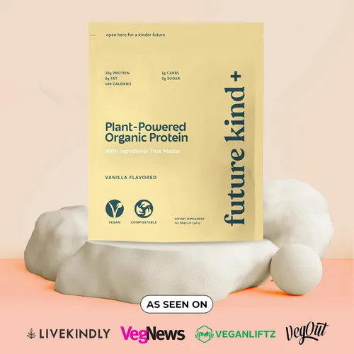 Vista 4 de Future Kind Proteína vegana en polvo, vainilla, proteína vegetal de guisantes para músculos magros con hierro y fibra, sin suero de leche, sin
