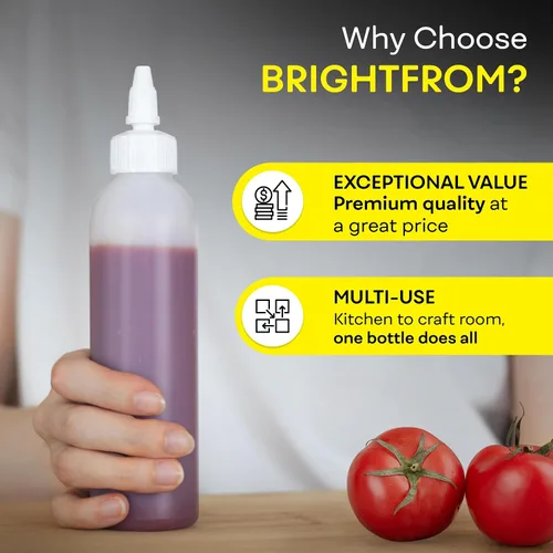 Vista 6 de BRIGHTFROM Botellas exprimibles para condimentos, botella vacía de 6 onzas, a prueba de fugas, ideal para salsa de tomate, mostaza, jarabe, salsas