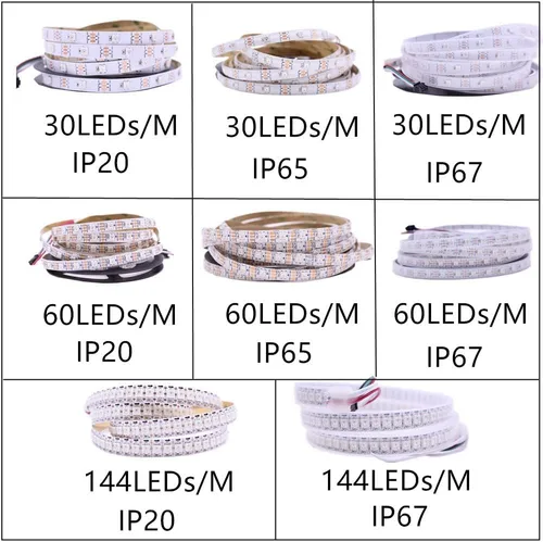 Vista 5 de WS2812B Tira de luz LED direccionable individual 144Pixels/m SMD 5050 RGB Pixel Strip DC5V (3.2FT 144LEDS impermeable IP67, PCB blanco)