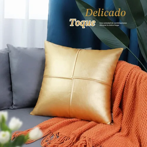 Vista 6 de BRAWARM Fundas de almohada de cuero sintético de 20 x 20 pulgadas, juego de 2 fundas de almohada de cuero dorado, fundas de almohada de cuero