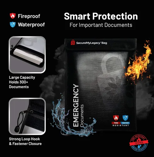 Vista 3 de Secure My Legacy - Bolsa ignífuga (paquete de 3): bolsas de documentos ignífugas, soporte para documentos de seguridad contra incendios