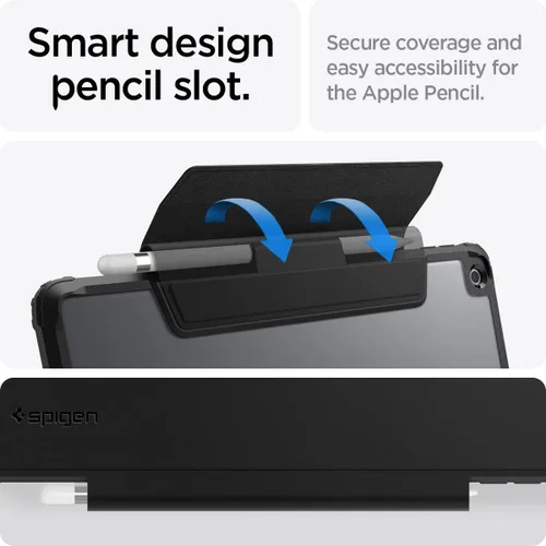 Vista 9 de Spigen Funda para iPad 10.2, iPad de 9ª/8ª/7ª generación (2021/2020/2019), Ultra Hybrid Pro con parte trasera transparente y soporte para lápices