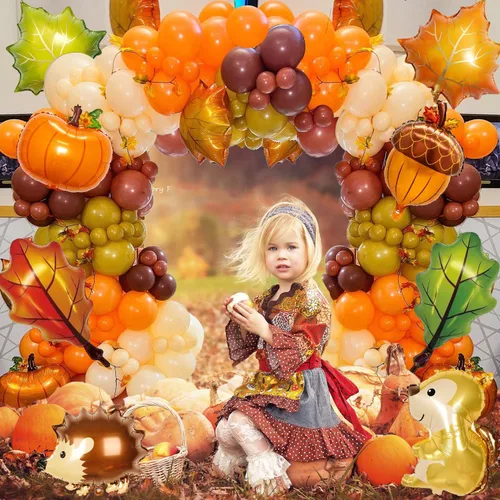 Vista 6 de Kit de guirnalda de arco de globos de otoño para decoraciones de Acción de Gracias, 143 piezas de decoraciones de fiesta de Acción de Gracias