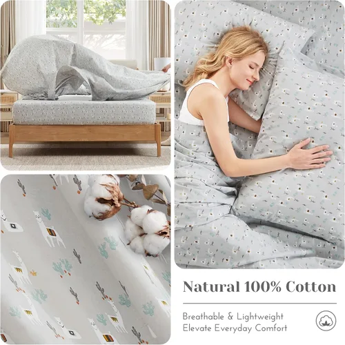 Vista 6 de Comfort Spaces Juego de sábanas 100% algodón transpirable, ligero, suave, con bolsillo elástico de 12 pulgadas que se adapta a colchones de hasta 14