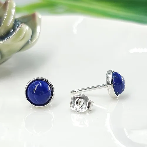 Vista 24 de Pendientes naturales de 0.236 in con chapado en oro blanco sobre plata de ley, bisel cabujón de piedras preciosas regalo de joyería para ella