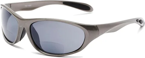 Vista 8 de Readers Reading Sunglasses: The Zeek Bifocal Reading Sunglasses, Acetate oval Style for Men and Women Negro brillante con gris