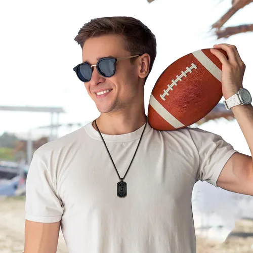 Vista 4 de Graduation Gifts - Football Initial Necklace for Men Boys Kids Teen Dog Tag Stainless Steel Black Letter Pendant Sport Football Athletes Jewelry
