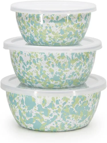 Vista 9 de Golden Rabbit Enamelware - Cuencos de almacenamiento anidables con tapas, juego de 3, camuflaje Mixing, Serving & Storage Bowls, Carbon Steel Core