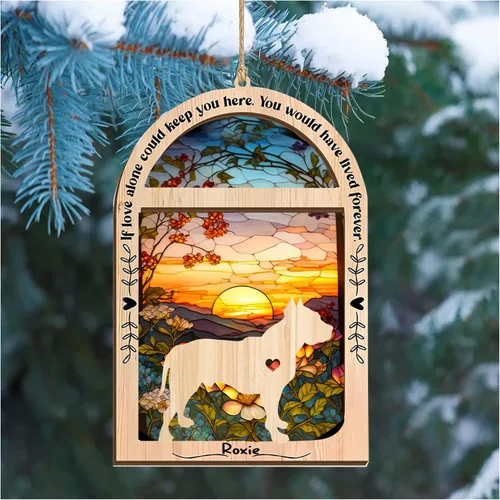 Vista 6 de LOVELYPOD Adorno de Navidad personalizado para Pit Bull atrapasoles, adorno de Pit Bull con nombre, pérdida de mascotas, regalos para los amantes