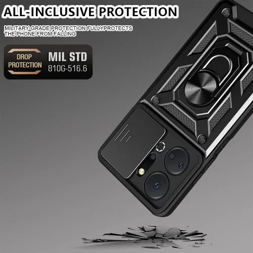 Vista 7 de ZMONE - Funda para teléfono Honor X7A con protector de pantalla de vidrio, [2 unidades] cubierta protectora de cámara deslizante integrada, funda