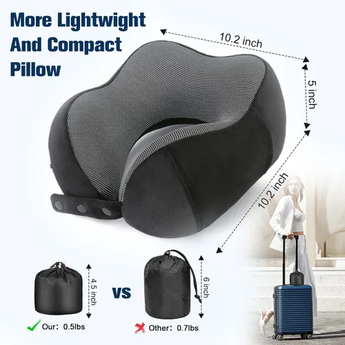 Vista 3 de Cirorld - Almohada de cuello para viajes, almohadas de viaje para aviones, 100% espuma viscoelástica para cuello, almohada de vuelo ajustable