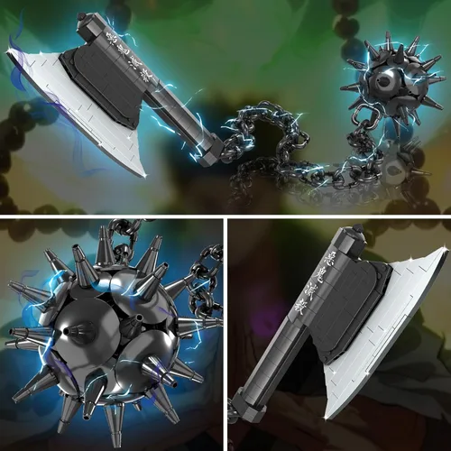 Vista 4 de HIGH GODO Demon Anime Sword Building Set, Kit de Bloques de Hacha y Martillo Meteoro de 43 Pulgadas, Set de Bloques de Construcción de Armas