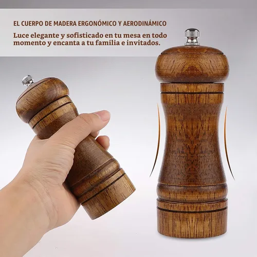 Vista 7 de Molinillo de pimienta de madera de 5 pulgadas para uso doméstico, ajustable