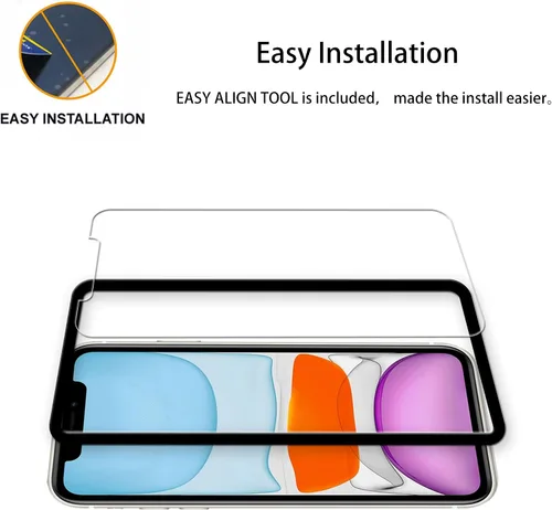 Vista 2 de Marco de fácil alineación diseñado para iPhone11 / iPhoneXR Película protectora de pantalla de vidrio templado, paquete de 2