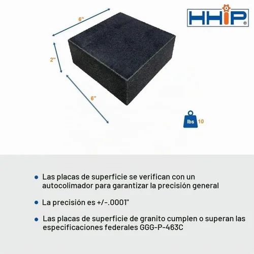 Vista 2 de HHIP 4401-1596 6" X 6" X 2" placa de superficie de granito, grado B, 0 repisa