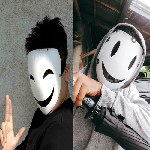 Vista 7 de Pigmiss Máscara de invasión de talle alto para cosplay, anime Tenku Shinpan Smile, máscara facial blanca para disfraz de Halloween, accesorios