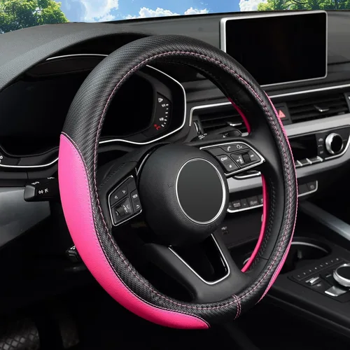 Vista 11 de LABBYWAY Funda de cuero de microfibra para volante, universal de 14.5-15 pulgadas, antideslizante, accesorios interiores de automóvil para hombres