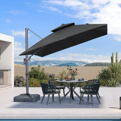 Vista 17 de PURPLE LEAF Sombrilla de Patio Voladiza de 10' x 13' para Exteriores con Base de 330 libras, Sombrilla Rectangular Grande Resistente al Viento