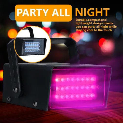 Vista 7 de ENUOLI Mini luz estroboscópica LED de color blanco con 24 LED superbrillantes de control de velocidad variable para clubes de Navidad, efecto