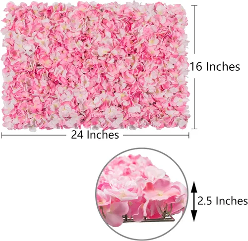 Vista 3 de Panel de pared de flores artificiales, 2 piezas, telón de fondo Rosa