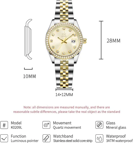 Vista 6 de SHENGKE Reloj elegante con cristales acentuados con correa de acero de aleación sólida para mujer