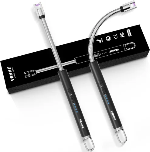 Vista 10 de VEHHE - Encendedor de velas eléctrico, encendedor de arco recargable con batería LED, pantalla de batería, cuello flexible largo, USB, encendedores