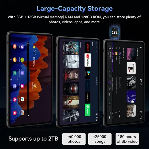 Vista 6 de TABWEE Tableta, 11 pulgadas 2K Android 16 tabletas con teclado 24GB+128GB