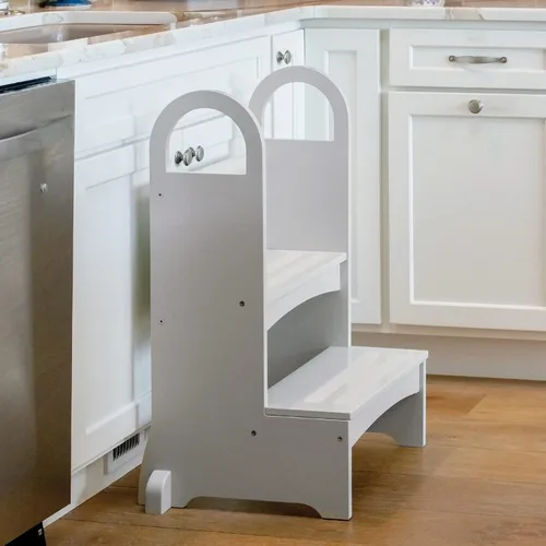 Vista 3 de Guidecraft Taburete de cocina y baño de madera de altura alta - gris: taburete de madera para niños y adultos - Muebles de calidad