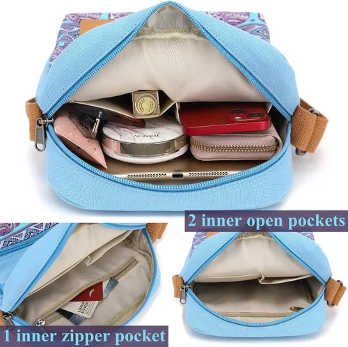 Vista 4 de Leaper - Juego de estuche y cartera bandolera de lona para niñas y mujeres