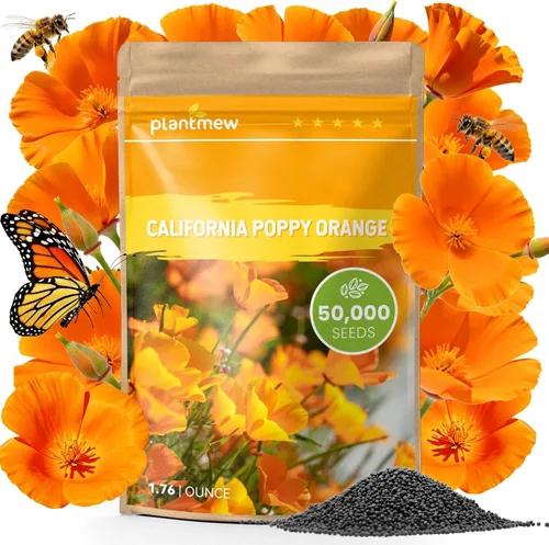 Vista 8 de Semillas de amapola naranja de California para plantar, paquete a granel de 0.35 onzas, más de 10,000 semillas nativas, flor del estado de California