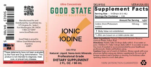 Vista 4 de Good State Suplemento iónico líquido de yoduro de potasio Botella de vidrio Vegano 150 mcg por 10 gotas 118 porciones Apoya la salud