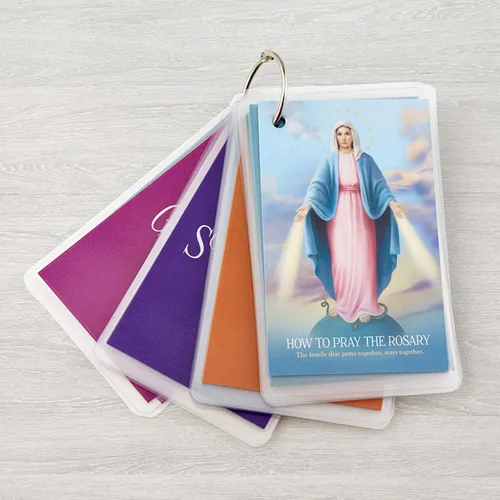 Vista 2 de Needzo Juego de tarjetas de oración católicas laminadas para niños, 4 1/2 pulgadas
