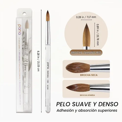Vista 4 de PANA Pure Kolinsky Cepillo de uñas acrílico con mango de madera - forma redonda Transparente