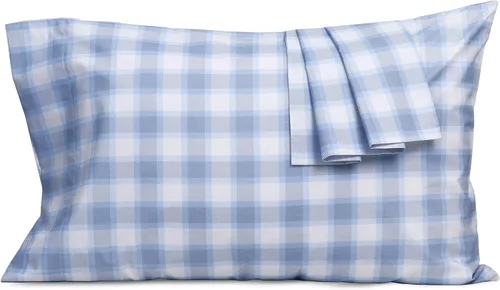 Vista 21 de Pillow Cases 100% Cotton Percale Standard Queen Set of 2 Blue Floral Floral Pillowcases Breathable Hypoallergenic Pre-Shrunk, 20 Inch x 30 Inch