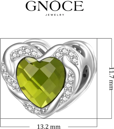 Vista 7 de GNOCE Dijes de piedra natal en forma de corazón para pulsera de plata de ley 925 para cumpleaños, día de la madre, regalo para mujer