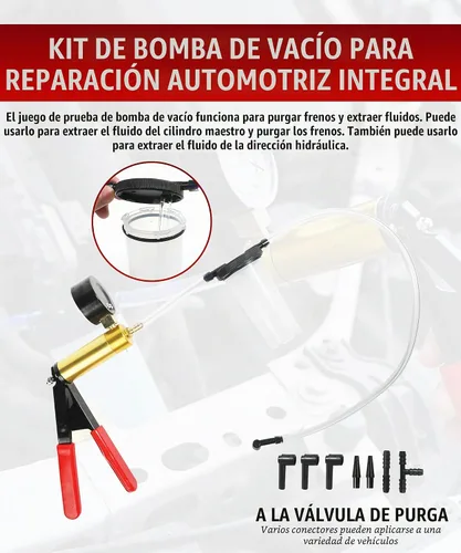Vista 5 de ESEWALAS Kit de purga de frenos, kit de bomba de vacío de purga de frenos con adaptadores, accesorios de automóvil, kit de purga de líquido