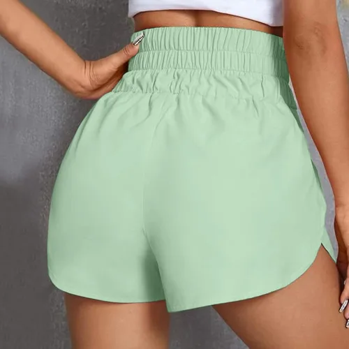 Vista 4 de Shorts for Women Solid Sporty High Waist Sports Women's Shorts Smocked Trousers High Rise Cargo Shorts Pants Green