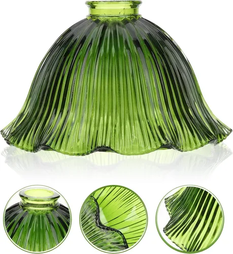Vista 2 de CALLARON Cubierta de lámpara de cristal, cubierta de lámpara, pantalla de vidrio, pantalla colgante de repuesto para lámparas de mesa de pie (verde)