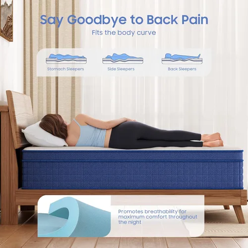 Vista 4 de Colchón Queen, colchón híbrido de 10 pulgadas tamaño Queen, muelles de bolsillo individuales con espuma viscoelástica, cama en una caja, sueño más