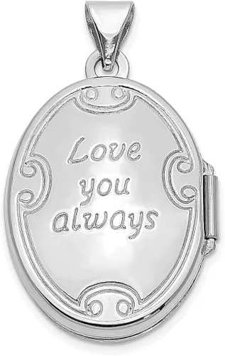 Vista 3 de Collar de cadena con dije de oro blanco de 14 quilates reversible Love You Always ovalado con foto que sostiene fotos, joyería fina para mujeres
