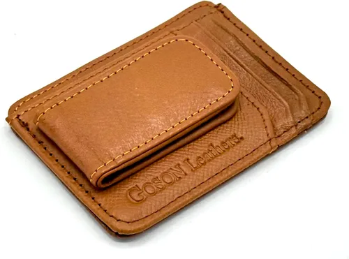Vista 8 de Goson Cartera de cuero con clip para dinero para hombre, billetera de bolsillo frontal, tarjetero de crédito, cartera minimalista delgada