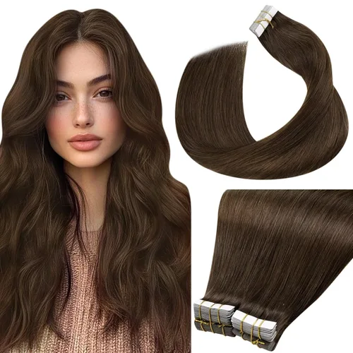 Vista 54 de LaaVoo Extensiones adhesivas de cabello humano real, color negro azabache, extensiones de cabello humano liso y sedoso, 10 pulgadas, 20