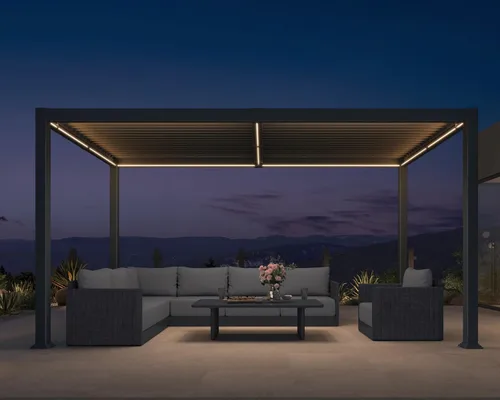 Vista 22 de PURPLE LEAF Pérgola con listones 92KS de 8 x 10 pies con tira LED regulable solar integrada, techo ajustable de aluminio a prueba de lluvia