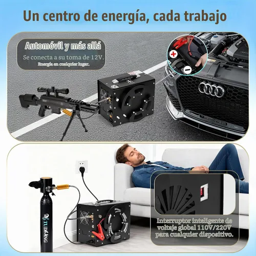 Vista 3 de TUXING Compresor de aire PCP, diseño de carrete de bobinado portátil, compresor de pistola de aire PCP con convertidor de potencia integrado, parada