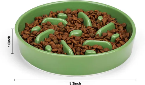 Vista 6 de Cuenco de cerámica para perros de alimentación lenta, 2 tazas de plato de Laberinto - Verde