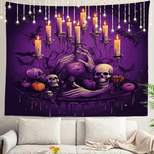 Vista 115 de Shrahala Tapiz de pared de hojas de arce otoñal, hojas rojas llameantes, fondo negro, tapiz grande para colgar en la pared, tapiz decorativo