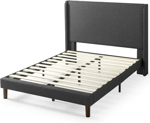 Vista 8 de ZINUS Marco de cama con plataforma tapizada, base de colchón, soporte de listones de madera, no necesita somier, fácil montaje, tamaño matrimonial