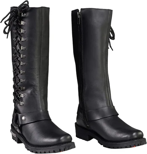 Vista 4 de Botas de piel con arnés y cordones completos, clásicas para mujer de Milwaukee Leather.
